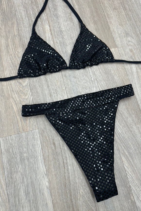 BLACK CHECK BIKINI SET