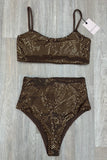 BRONZE CHECK HIGH WAISTED BIKINI SET