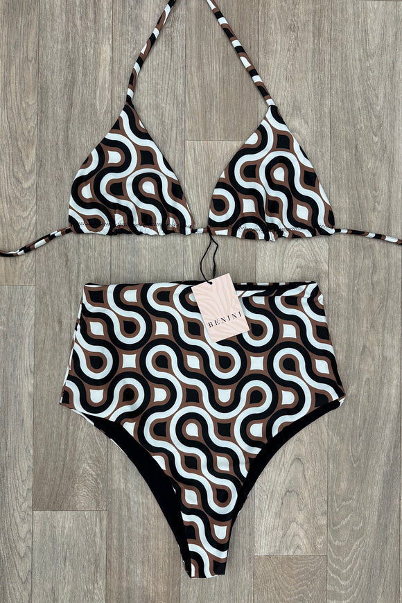 CHOCOLATE SWIRL HIGH WAISTED BIKINI SET